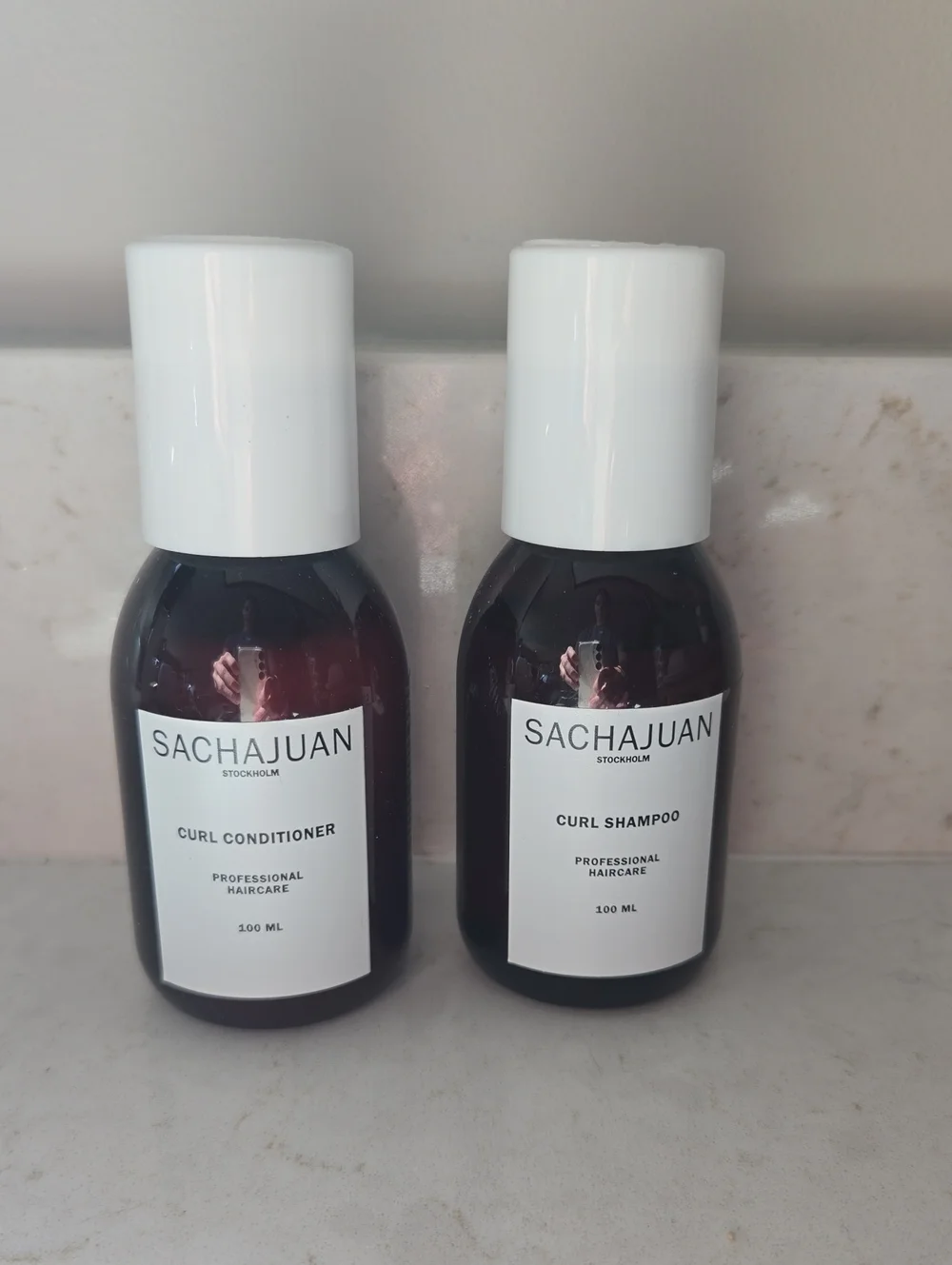SACHAJUAN Curl Shampoo & Conditioner Set - Dark Brown Bottles with White Caps